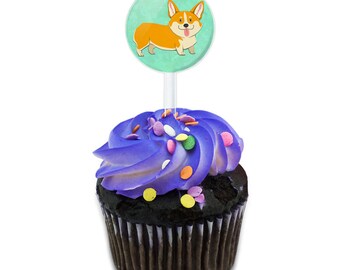 Quirky Corgi Cake Cupcake Toppers Picks Set