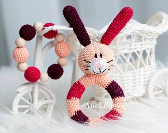 Baby rattle Crochet baby toy SET of 2 Teething baby toy Grasping Teething Toys Bunny Stuffed toys Gift for baby Girls Boys Baby shower gift