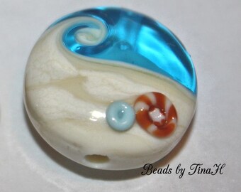 NEW Beach Tab Focal Bead ocean theme Handmade Glass Lampwork Beads by TinaHbeads