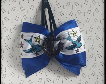 Navy Blue pinup anchor and swallows hairclip
