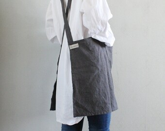 No-ties Linen Apron,Charcoal