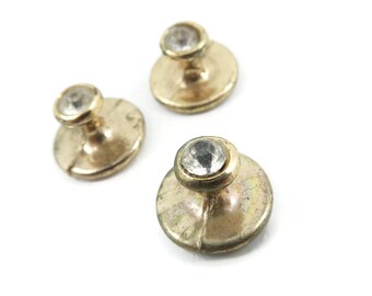 Vintage, Rhinestone, Shirt Studs, Gold Tone, Set of Three
