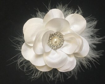 Flower Girl Hair Accessory, White, Ivory, Gray, Mint, Navy, Pink, Coral, Peach Hair Flower Clip, Baptism Baby Headband, Dance Hair clip