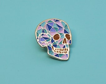 Skull enamel pin / Geometric / Crystal / Pastel colour / Human skull