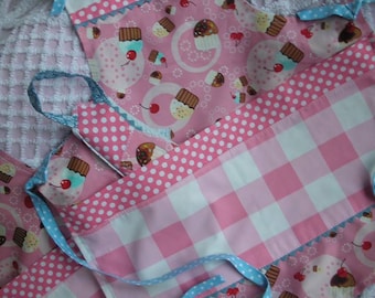 Girls Aprons - Monogrammed Cupcake Aprons - Pink Aprons - Childrens Aprons - Cupcake Girl Apron - Pink Cupcake Apron - Annies Attic Aprons