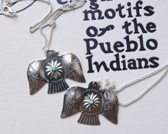 RVC-41 Handmade repurposed vintage silver tone thunderbird concho necklace