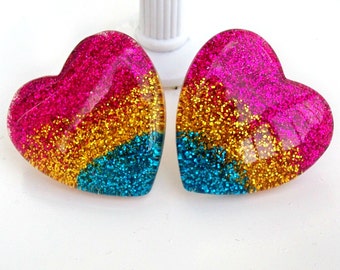 Glitter Heart Stud Earrings