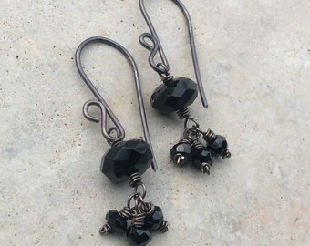 Black ONYX Earrings, Black gemstone earrings, sterling silver earrings, handmade earrings, artisan jewelry by Angry Hair Jewelry, cluster