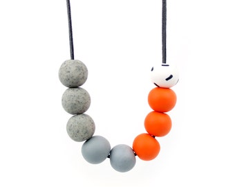 Orange and Grey Bead Necklace, Orange Statement necklace, Chunky bead necklace, orange and grey necklace, statement necklace, grey necklace