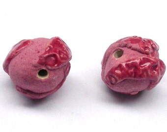 Ceramic Beads Stoneware Beads Raspberry Beads Heart Beads bead set beads for jewelry pottery beads artist beads Cranberry Beads Red Beads