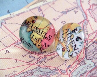 Custom Glass Any US Atlas Map or International Location Post Earrings