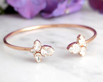 Bridal Crystal Bracelet, Swarovski Rose Gold Bracelet, Bridal Cuff Bracelet, Bridesmaids Jewelry, Cuff Bracelet, Open cuff Crystal Bracelet
