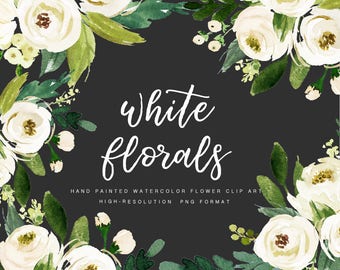 Watercolor floral Clip Art-White Flower/Individual PNG files/Hand Painted/Wedding design/Bohemian/Rustic