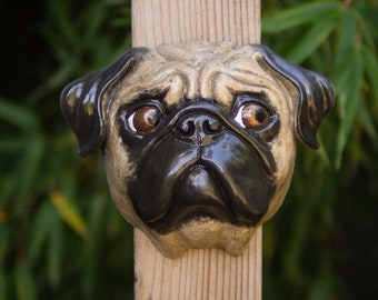 Cement Fawn Pug Looking Right