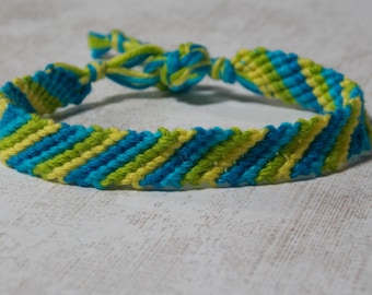 Stripe Cotton Knotted Friendship Bracelet / Anklet - Blues / Green / Yellow