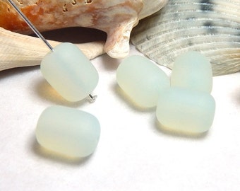 5 White Sea Glass Beads, 13x10mm, White Beads, Barrel Beads, Sea Glass, White Glass Beads,White Matte Beads, Ocean Beads, Beach Beads D-E48