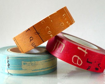 Graffiti Washi Tape Set DARK (A) Artistic Collage Japanese Masking Tape Set of 3 brown blue red