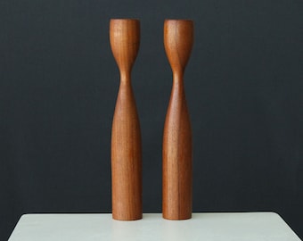 Danish Modern Teak Candlesticks Mid Century