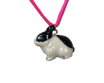 Mini bunny rabbit ceramic necklace