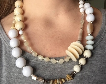 Creamy Double-Stranded Asymmetrical Necklace