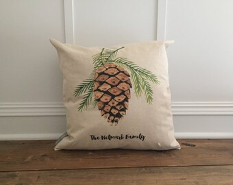 Custom Watercolor Pinecone Pillow Cover