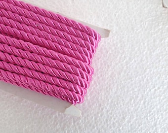 1.1 yards fuschia , 5 mm twist cord, twisted , Wrapped Thread Cord, Satin Twisted cord , Decoration,Fabric Rope Trim Accent for Crafting