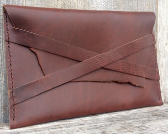Leather Envelope Clutch Handmade in Smooth, Heavy, Oxblood Brown, with Natural Edges - Simple - Chic - Rustic Gift for Her by Stacy Leigh