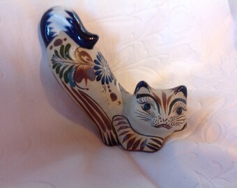 Vintage Stretched Cat Mexican Folk Art Painted Cat Sand Cat Mexican Pottery Cat Statue
