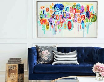 multicolors 64" abstract painting , nice ,wall art, acrylic painting by jolina anthony