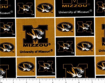 NCAA fabric University of Missouri Mizzou tigers black gold MU patchwork college team novelty quilting sew 100% cotton per yard