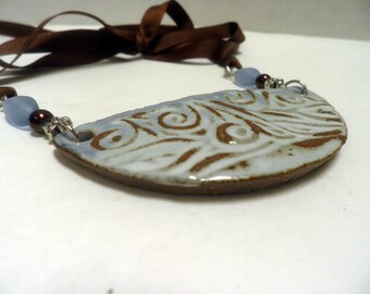 Sky Blue Nature Girl Necklace, OOAK handmade Ceramic