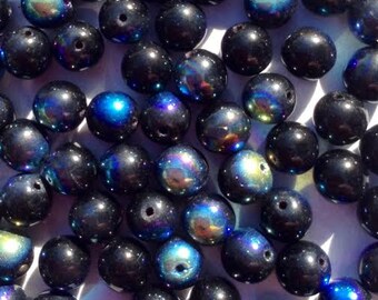0866.005a Czech Glass Beads Iridescent Black 8mm