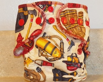 Fitted Preemie Newborn Cloth Diaper- 4 to 9 pounds- Firefighter- 16057
