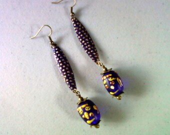 Dark Cobalt Purple Ethnic Earrings (1375)