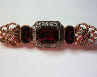 Blood Red Emerald Cut Rhinestone Sash Pin - 5303