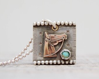 Horse Turquoise Sterling Silver Necklace .CowGirl . Sterling Necklace . Necklace. Handmade . Rustic . Earthy . Boho .