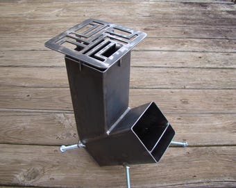 Rocket Stove Self Feeding Gravity Feed Design NEW IMPROVED Cooking Grate all welded steel construction ironoflife
