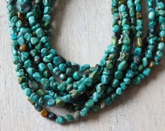 5-6mm Natural turquoise nugget beads - strand of irregular turquoise nuggets in natural GREEN BLUE tones, natural turquoise beads - strand