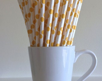 Yellow Polka Dot Paper Straws Party Supplies Party Decor Bar Cart Cake Pop Sticks Mason Jar Straws Party Graduation