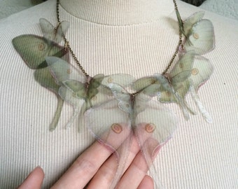 I Will Fly Away - Handmade Luna Moth (Actias Luna) Silk Organza Butterflies Moths and Wings Necklace