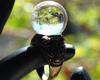 Crystal Ball Ring Fortune Teller Ring Telling Clear Quartz Sphere Ring Crystal Glass Orb Globe Psychic Jewelry Goblin King Labyrinth