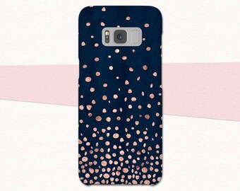 Rose Gold Confetti Blue Galaxy S9 Case, Blue Samsung Galaxy S8, S7, Rose Gold Galaxy Case, Samsung Galaxy S8 Plus, Galaxy A5 Case, Note 8