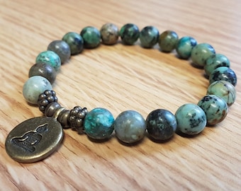 Adjustable Bracelet African Turquoise with Lotus Charm Mala SM0054