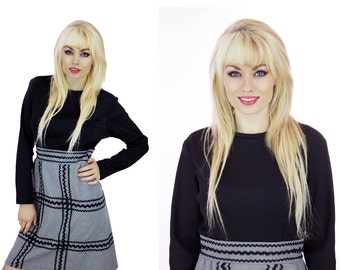 Mod A-line Dress Black & Gray Rick Rack Trim Perfect Fall Dress Mad Men Sixties Twiggy 70s Retro 1960s Medium M