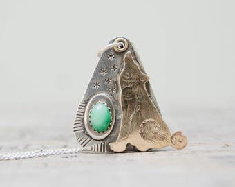 Coyote Sterling Silver Necklace . Howling Coyote Stars . Hand Stamped. Star . Sterling Necklace.Rustic. Necklace. Mixed Metals