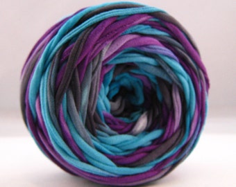T-Shirt Yarn, Hand Dyed Yarn, Purple, Black, Aqua, 60 Yards, Tshirt Yarn, T shirt Yarn, Cotton Yarn , Chunky Yarn - Upcycled Yarn