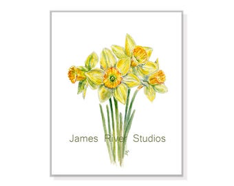 Daffodil Watercolor Painting Daffodil Art Print. Daffodil Painting Daffodil Print Yellow Daffodil Poster Daffodil Decor Daffodils Wall Art.