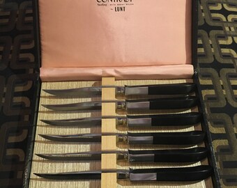 VINTAGE and RARE Contrast by Lunt - Set of 6 Steak Knives - BEAUTIFUL!