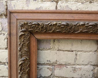 Antique picture frame Oak ornate embellishments Wide wood frame framing supplies