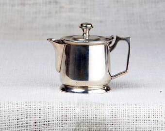 Vintage white metal Teapot small Hinged Lid EPNS Made in England Art Deco Style Home and Living Kitchen and Dining Serving